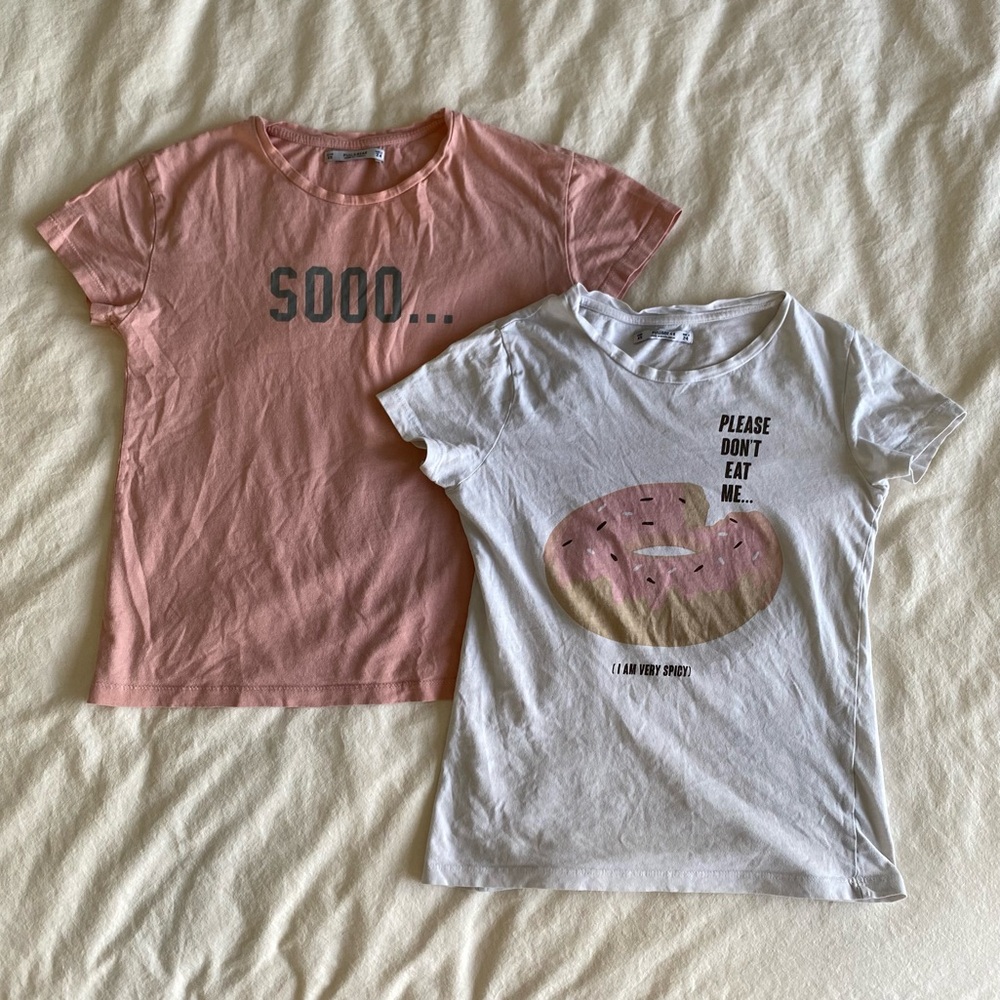 Pull&Bear Pink and White Graphic Tee Set